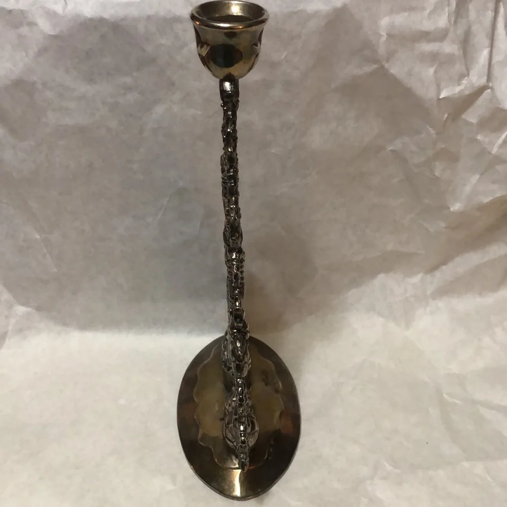 Vintage Silver Plate Christmas Tree Candle Holder Ornaments/Presents 10”x6.5”